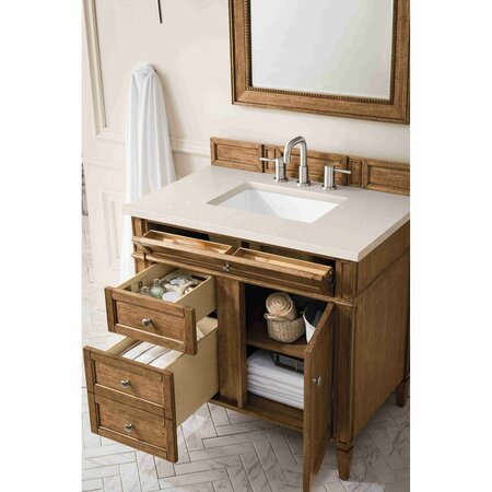 James Martin Vanities Brittany 36in Single Vanity, Saddle Brown w/ 3 CM Eternal Marfil Quartz Top 650-V36-SBR-3EMR